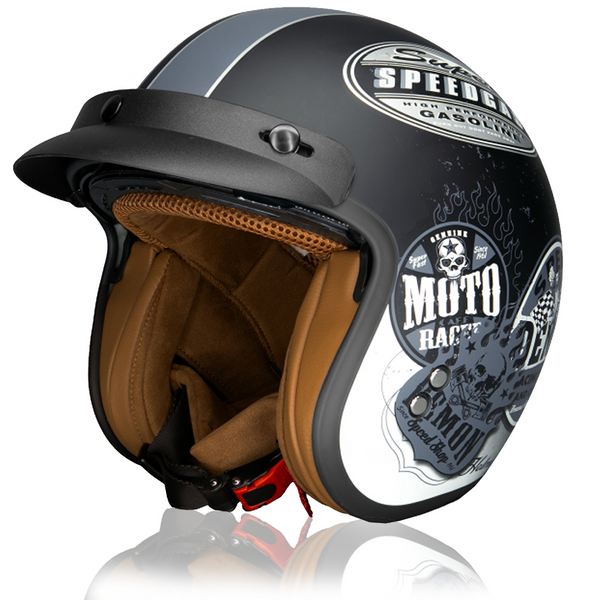 Casco Moto Jet Casco de Moto Vintage Casco Open Face Scooter Ciclomotore con Doble Visera Homologado ECE22.06